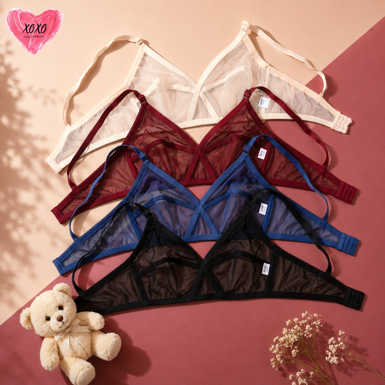 Pack of 4 Hollow Xoxo Soft Net Bra — view 10