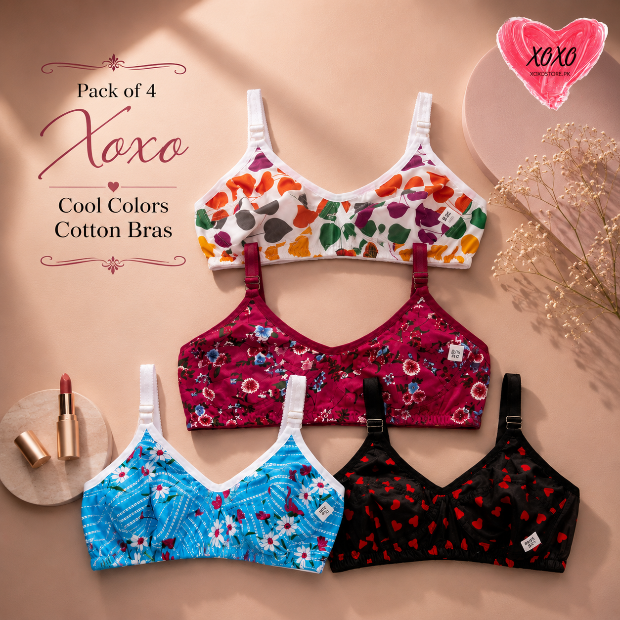 Pack of 4 Xoxo Cotton Cool Design Bra's