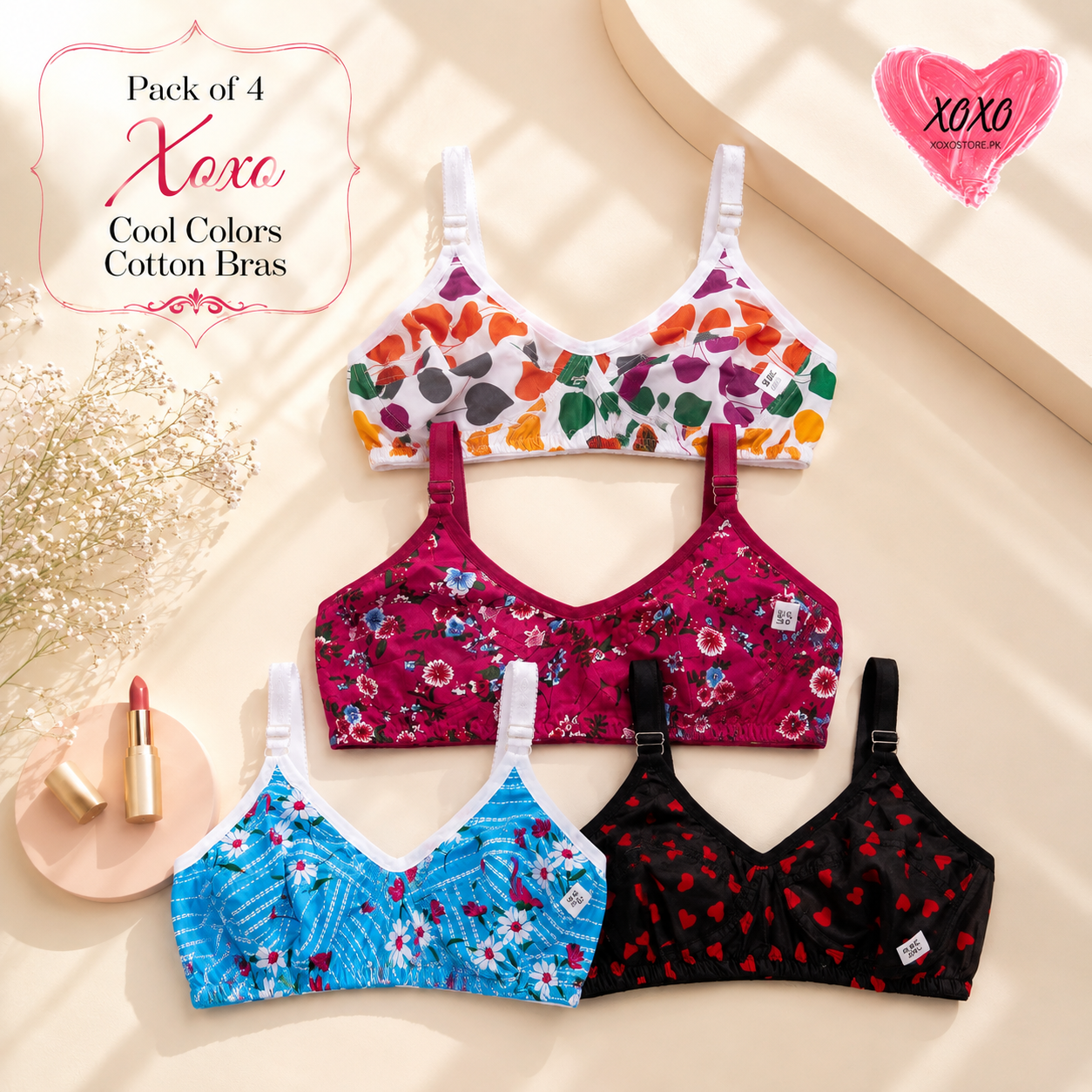 Pack of 4 Xoxo Cotton Cool Design Bra's — view 4