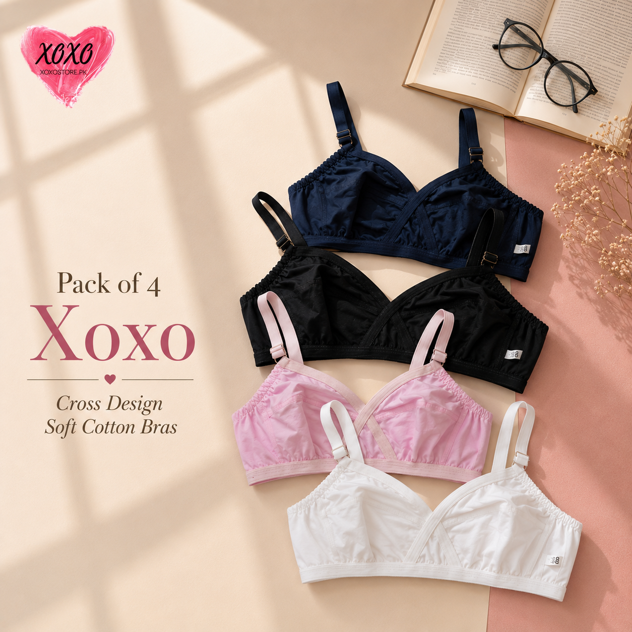 Pack of 4 Xoxo Cross Design Very Soft Cotton Bras — view 2