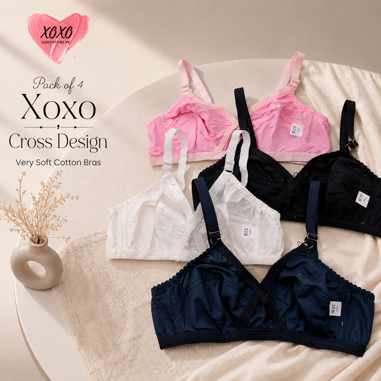 Pack of 4 Xoxo Cross Design Very Soft Cotton Bras — view 3