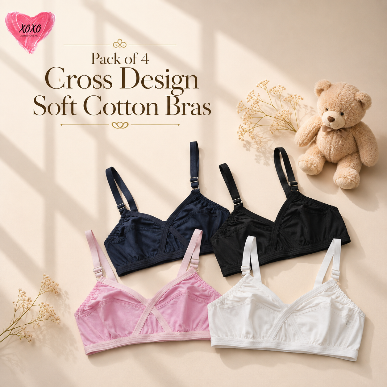 Pack of 4 Xoxo Cross Design Very Soft Cotton Bras — view 4