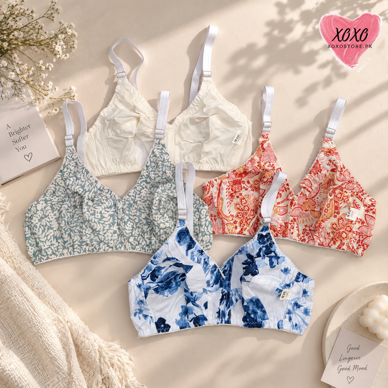 Pack of 4 Xoxo Digital Printed & Simple Thick  Cotton Bra's — view 12