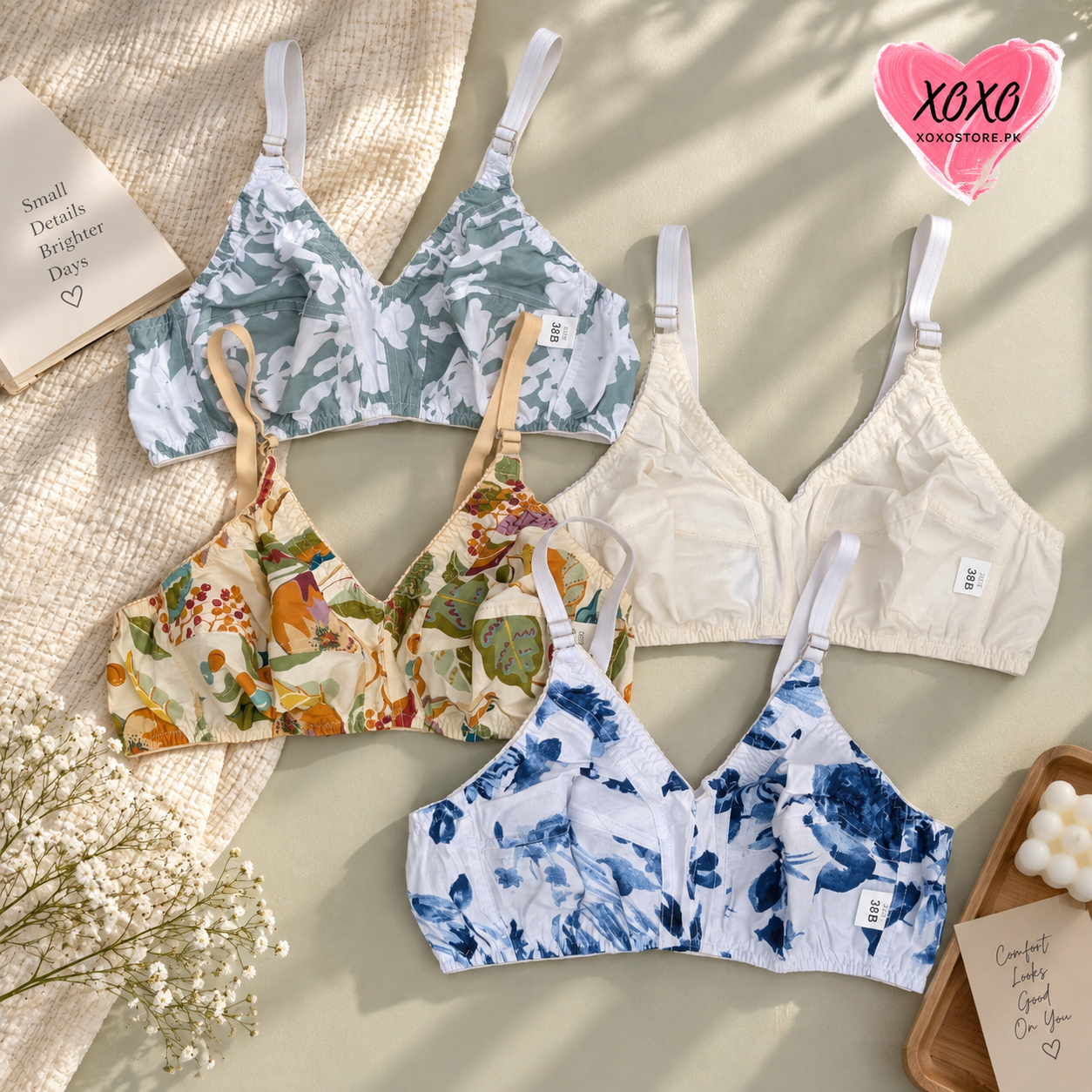Pack of 4 Xoxo Digital Printed & Simple Thick  Cotton Bra's — view 13