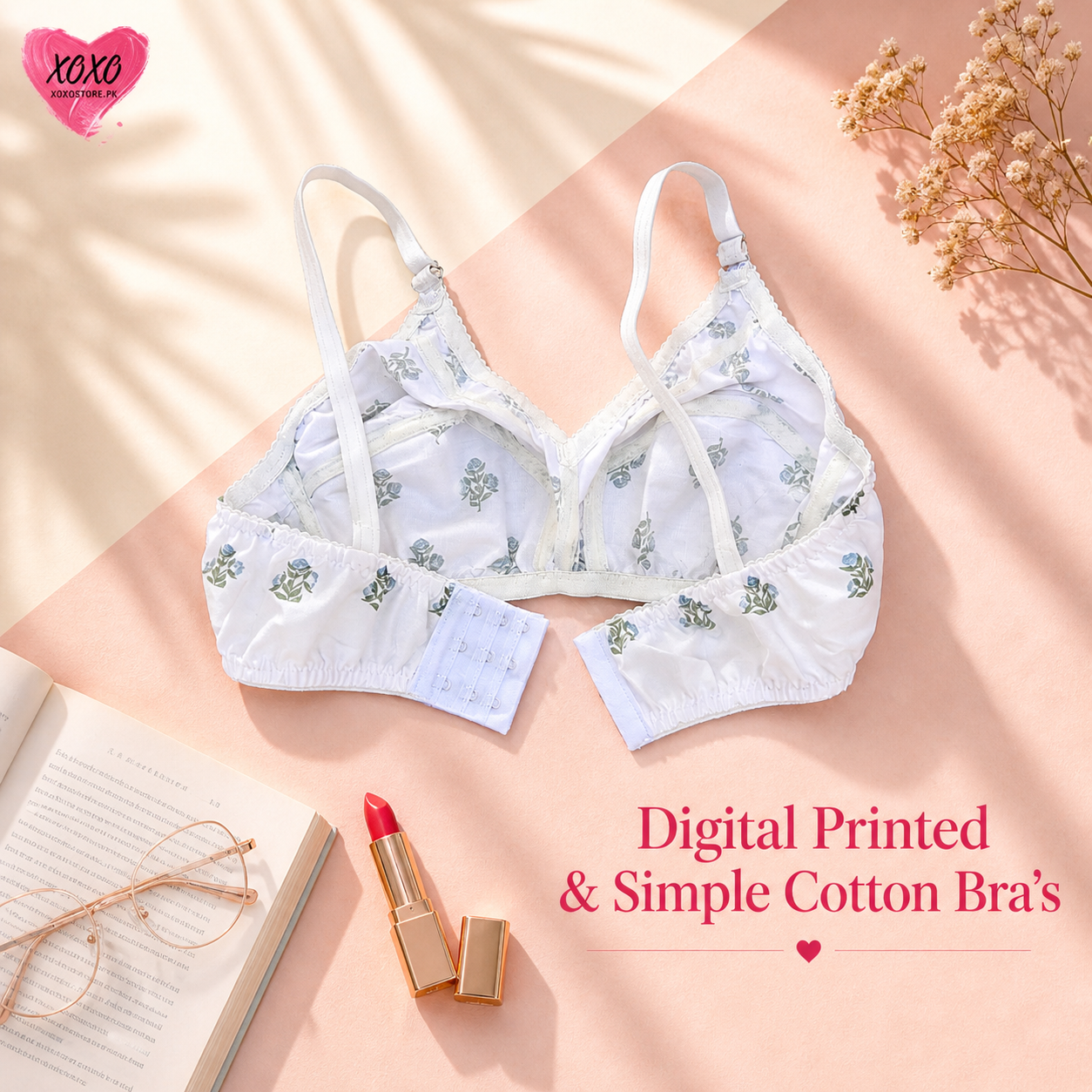 Pack of 4 Xoxo Digital Printed & Simple Thick  Cotton Bra's — view 10
