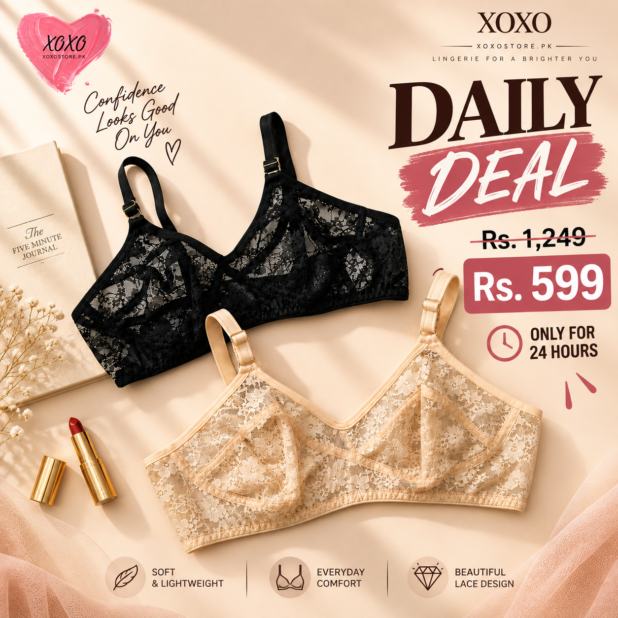 Pack of 2 Xoxo Basic Color Soft Net Bra's