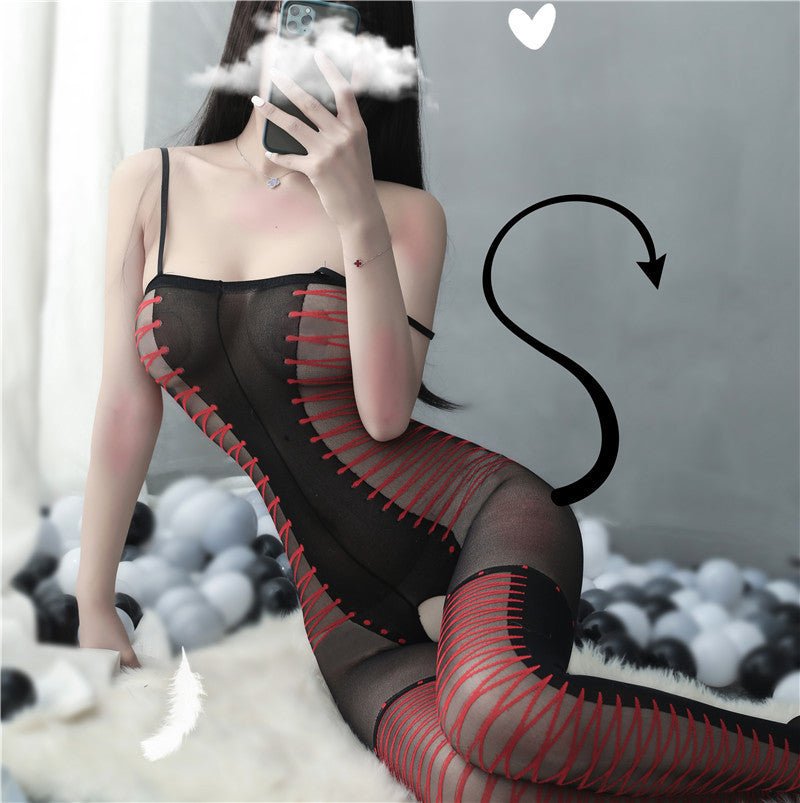 Red & Black Full Body Stockings (8848)