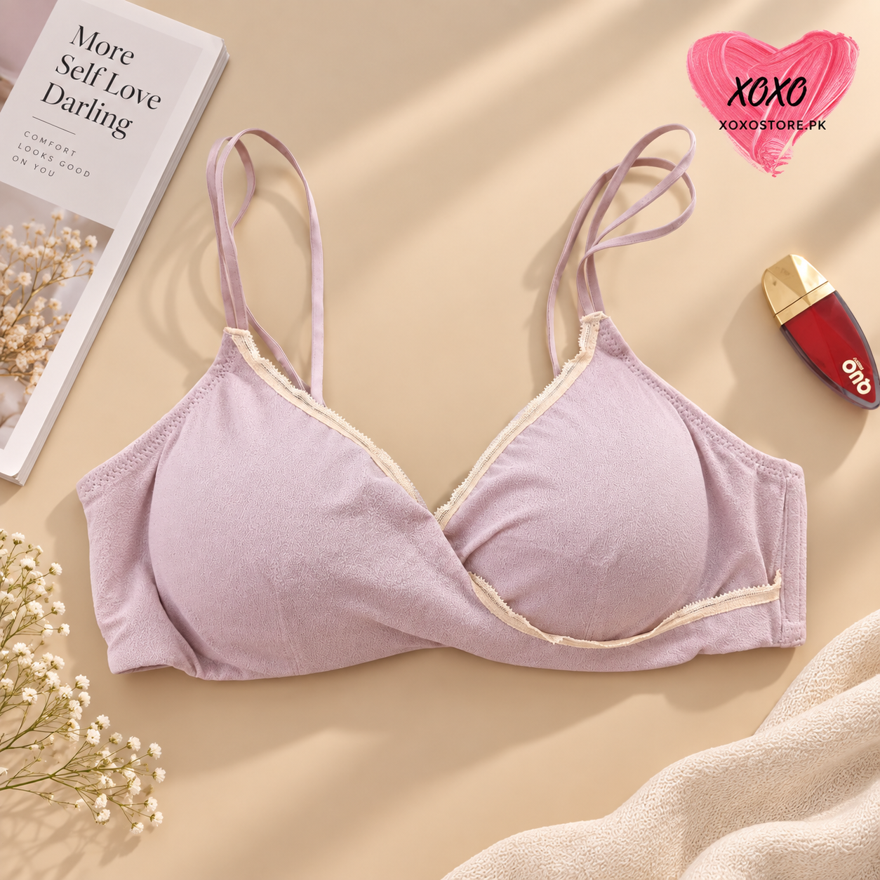 Xoxo Light Padded Double Stripped Laced Bra — view 3